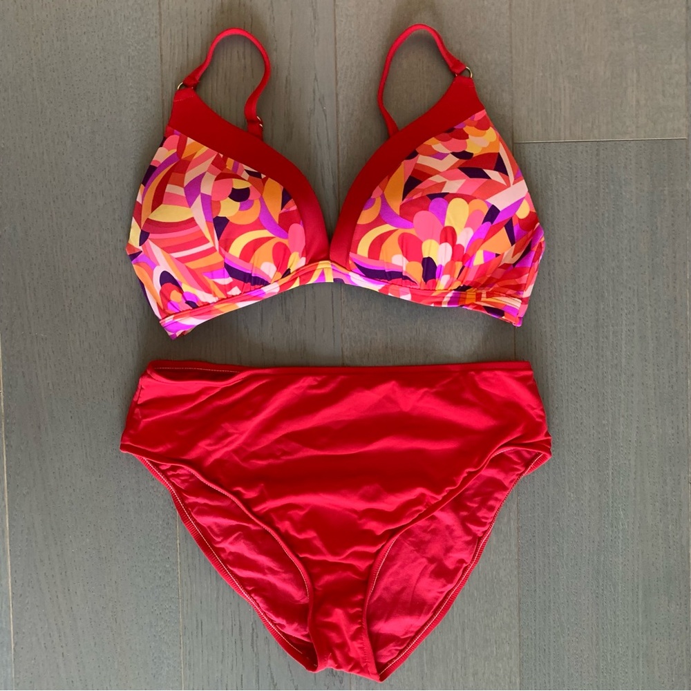 Sunsets Red & Colourful Swim Top & Bottom